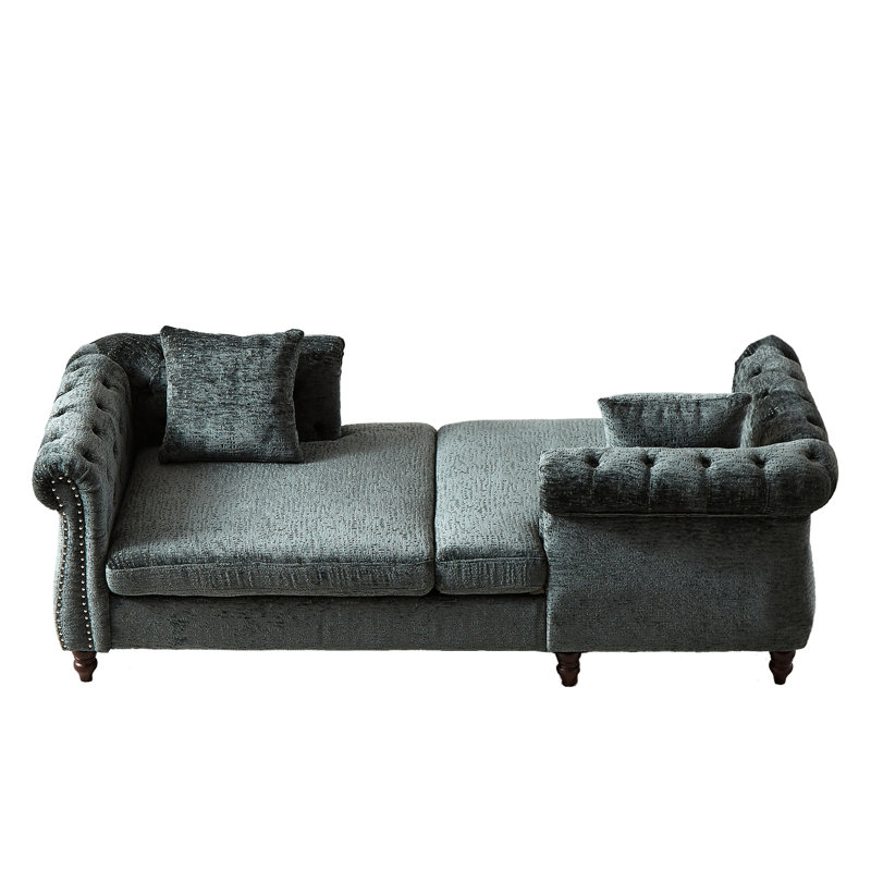 81-inch Chenille Chaise With Button Seat And Back, Nailhead Trim, Rolled Arms For Living Room, Lounge Office, 1 Face-face Grace, 2 Pillows,