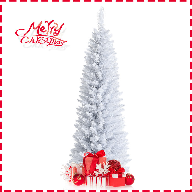 The Holiday Aisle® Arbre de Noël effilé artificiel blanc de 7 pi avec arbre de Noël illuminé avec support en métal pliable et PVC durable