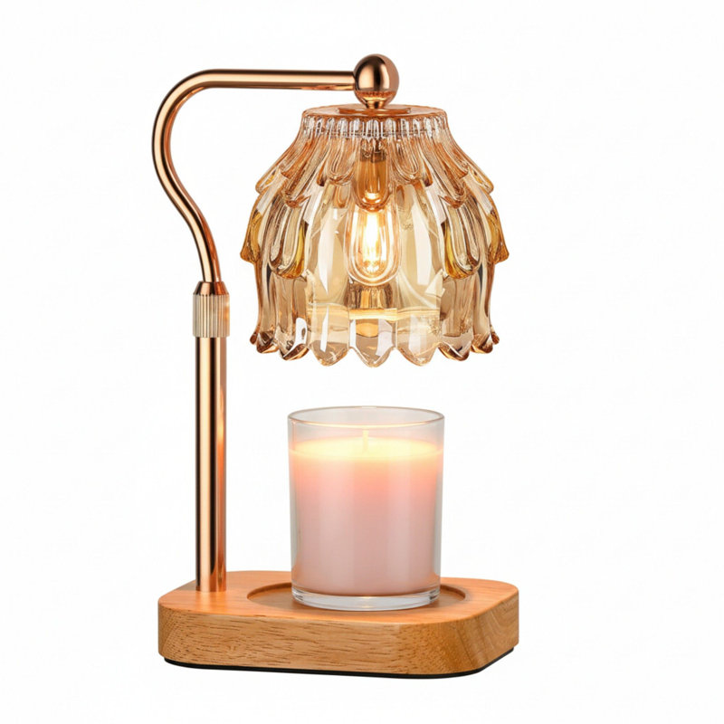 Candle Warmer Lamp With Timer Dimmer, Modern Wax Warmer For Scented Wax Jar Candle Warmer With 2 Bulbs, Adjustable Height Glass Lamp For Gifts For Women, House Warming Gifts, Home Decor, Gold Amber