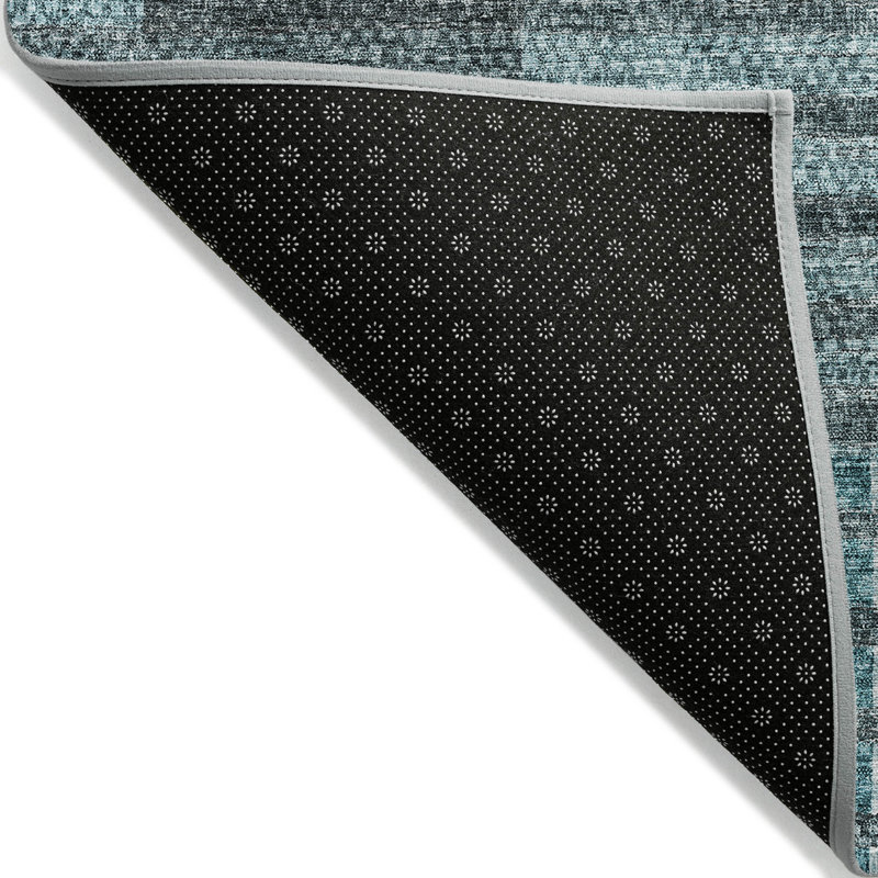 3' X 5' Teal Blue Aqua And Gray Striped Washable Indoor Outdoor Area Rug