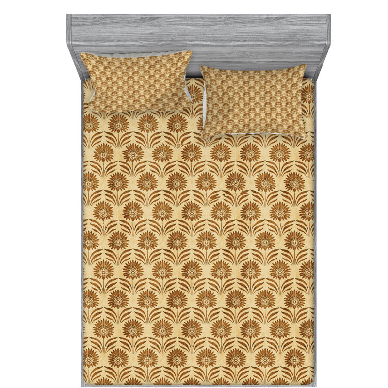 Microfiber Floral Sheet Set, Queen Sheet Set with Fitted Sheet