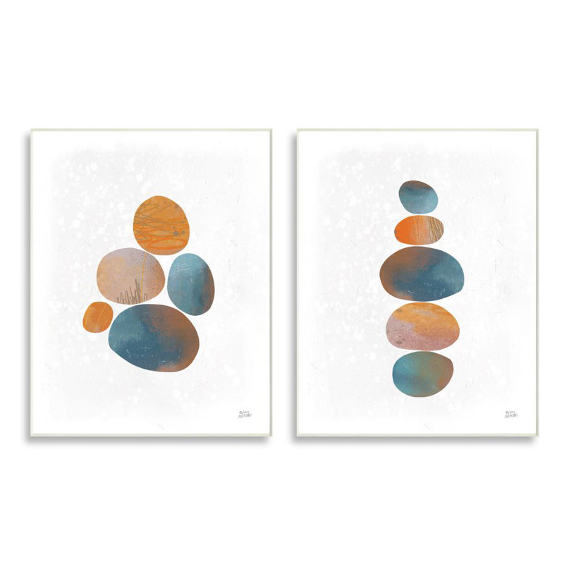 Abstract Patterned Stones Organic Round Blue Orange  2pc Wall Plaque Art Set by Melissa Averinos