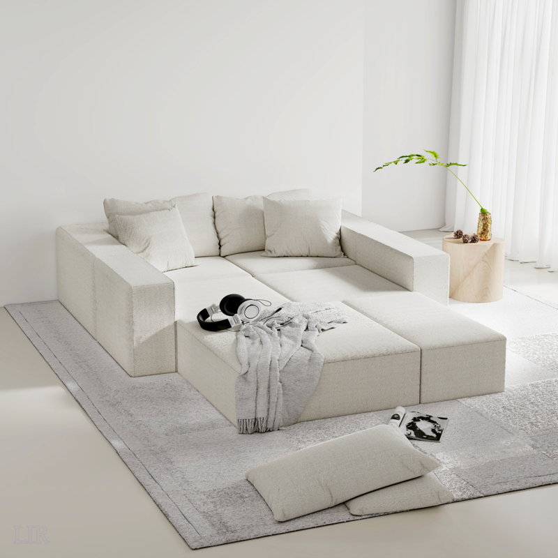 Canapé modulaire rembourré en chenille Modern, Chenille beige