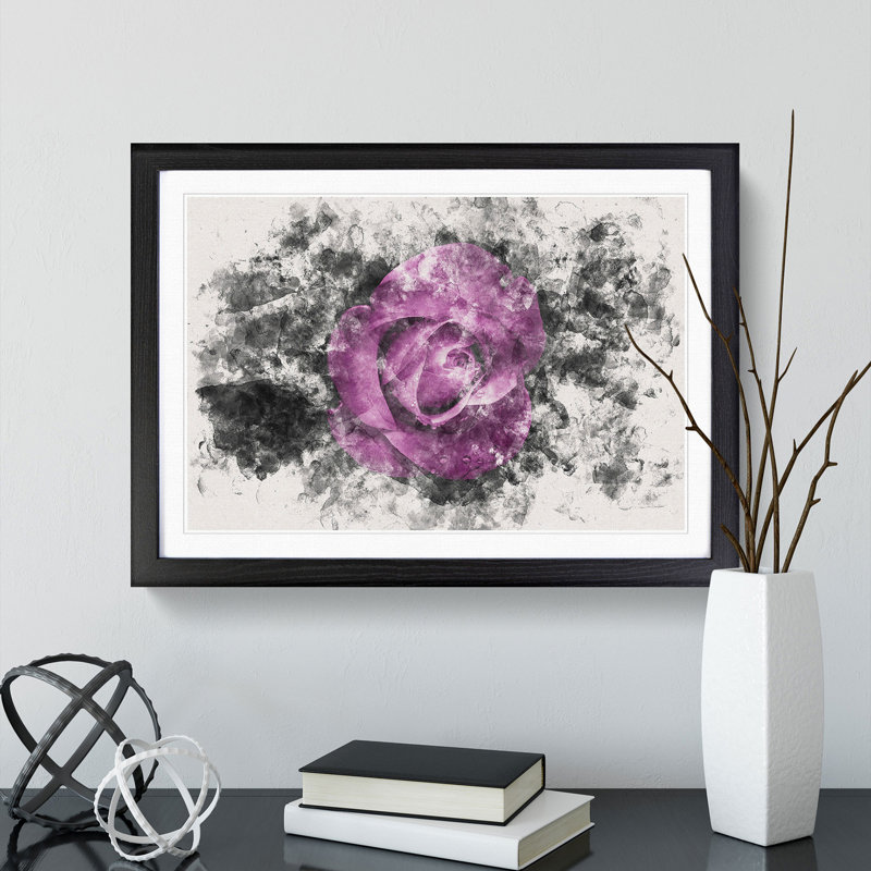 Purple Rose in the Shadows - Picture Frame Graphic Art Print, 24cm H x 33cm W x 2cm D, Black Framed