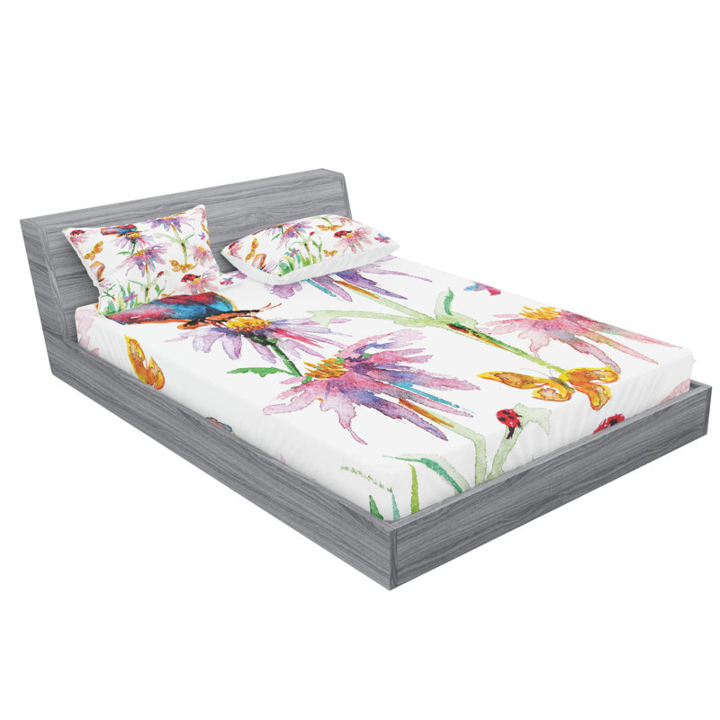 Microfiber Floral Sheet Set, Full/Double Sheet Set with Fitted Sheet, Floral 3