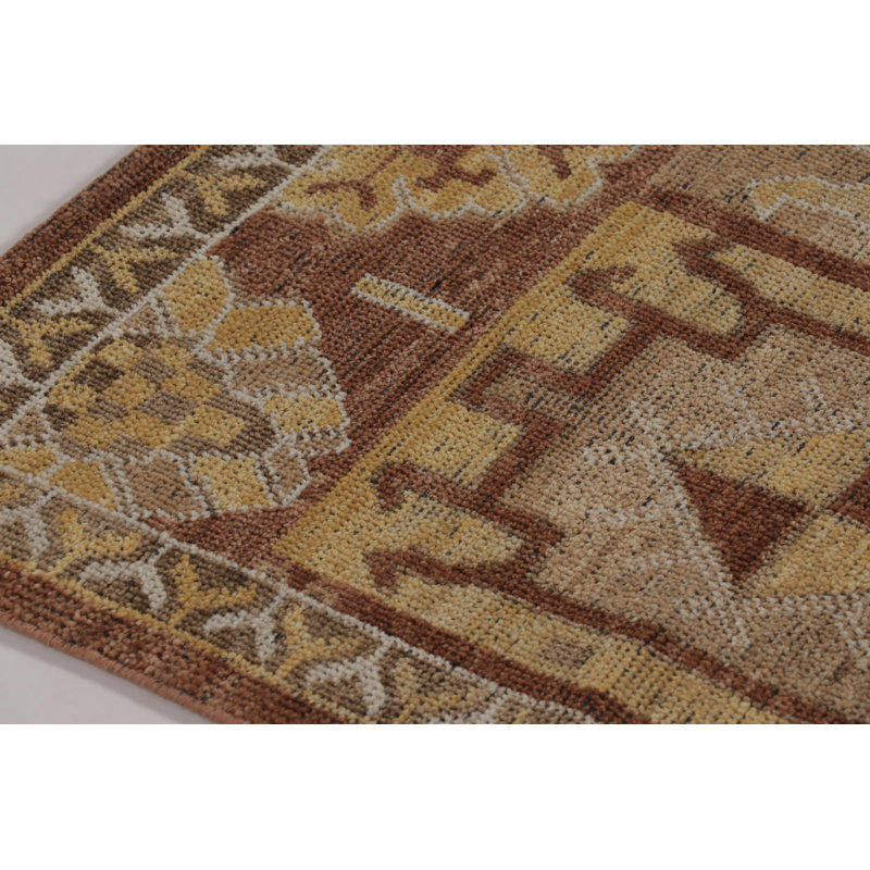 Hand Knotted Wool Geometric Area Rug, Square 4'