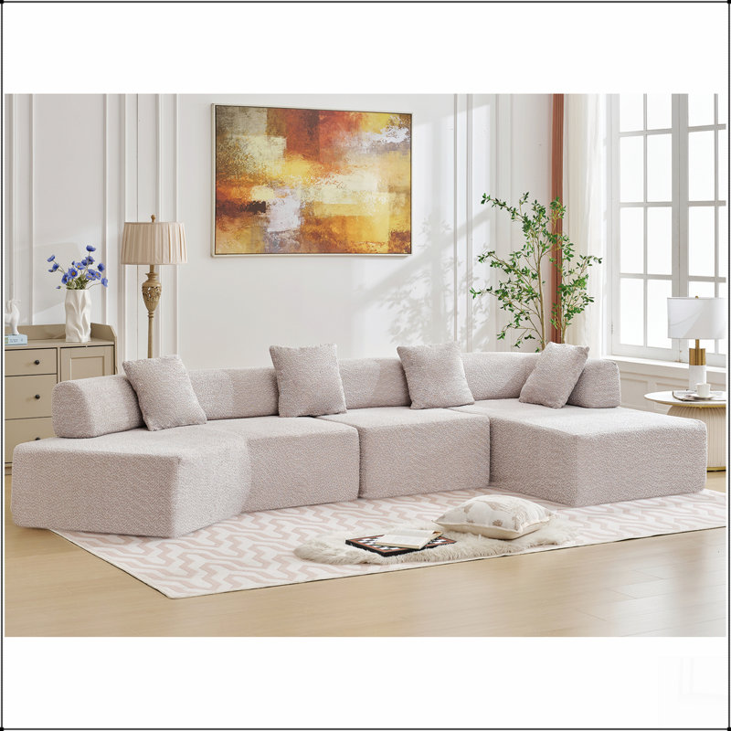Canapé modulaire moderne en L de 140 po sans assemblage requis, Polyester gris