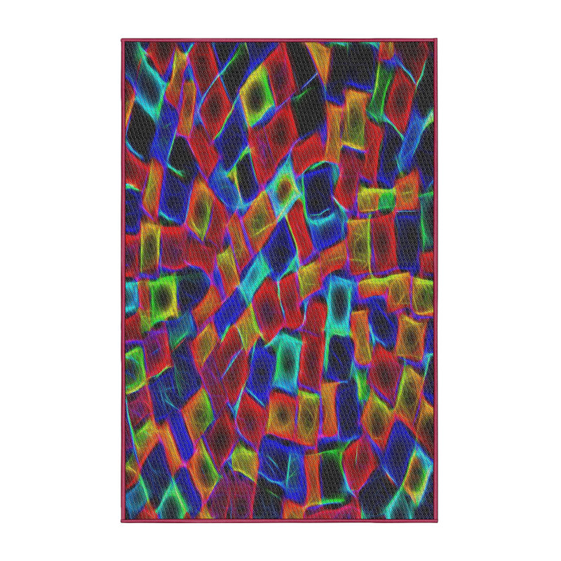 Tapis rouge/vert/bleu tissé à la machine, Rectangle 7 pi x 10 pi