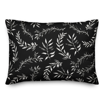 Slate Swirly Leaves Outdoor Throw Pillow