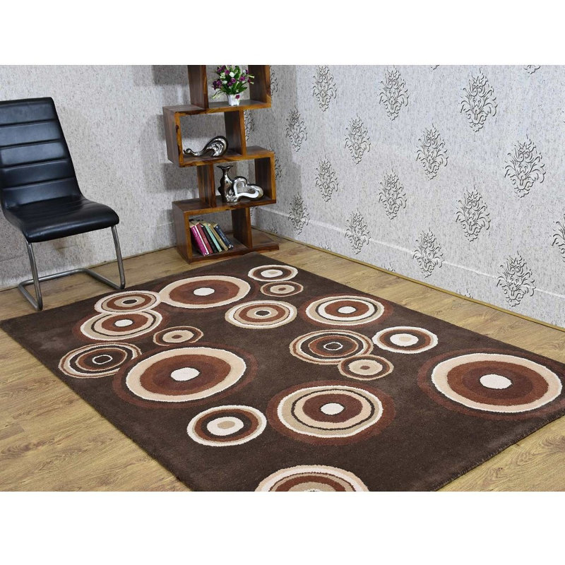 Tapis écologiques en laine touffetés à la main - Rectangle, couleur beige brun, motif géométrique moderne, tapis épais antidérapants faits à la main pour salon, chambre à coucher