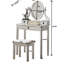 Coiffeuse chic en bois avec tabouret, argenté - 3 tiroirs, miroir réglable-130040585