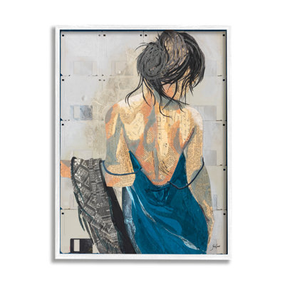 «Girl with Music Notes Collage» encadré sur bois par Stacy Gresell, impression