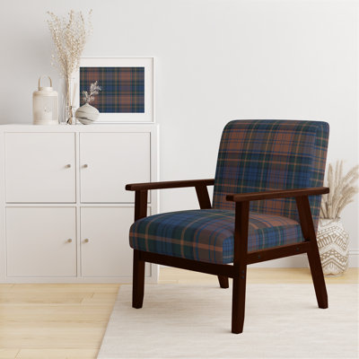 Fauteuil d'appoint rembourré à motif tartan vert et orange Fetullah