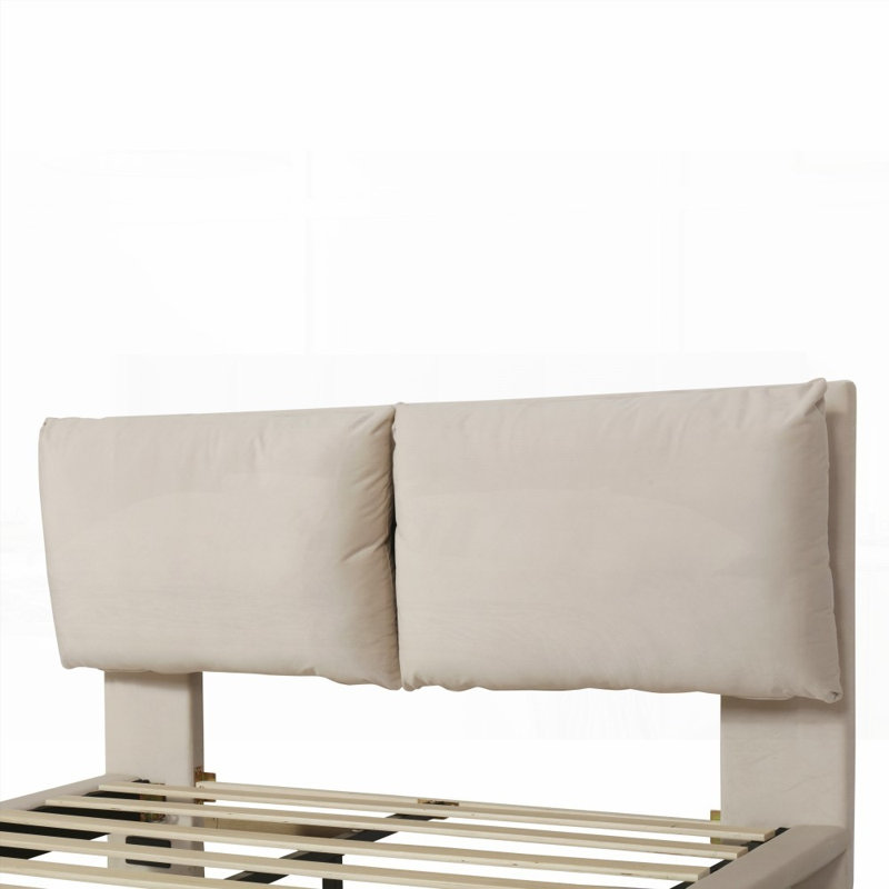 Queen Size Upholstered Platform Bed - No Box Spring Needed, Strong Support &amp; Sensor Light!, Beige
