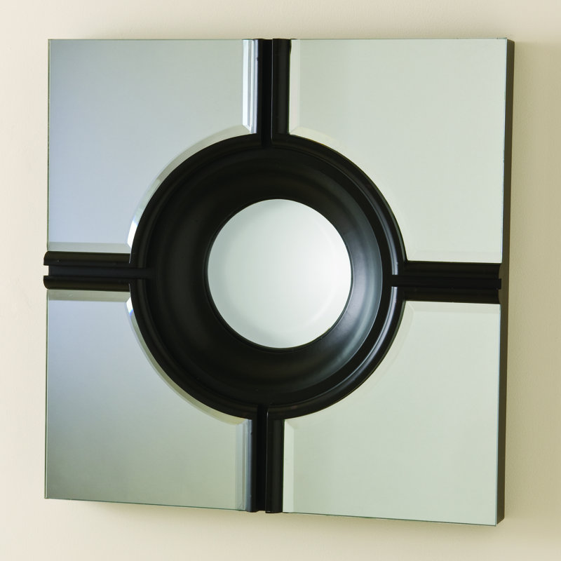 Bull's Eye Cross Flat Beveled Wall Mirror, Black