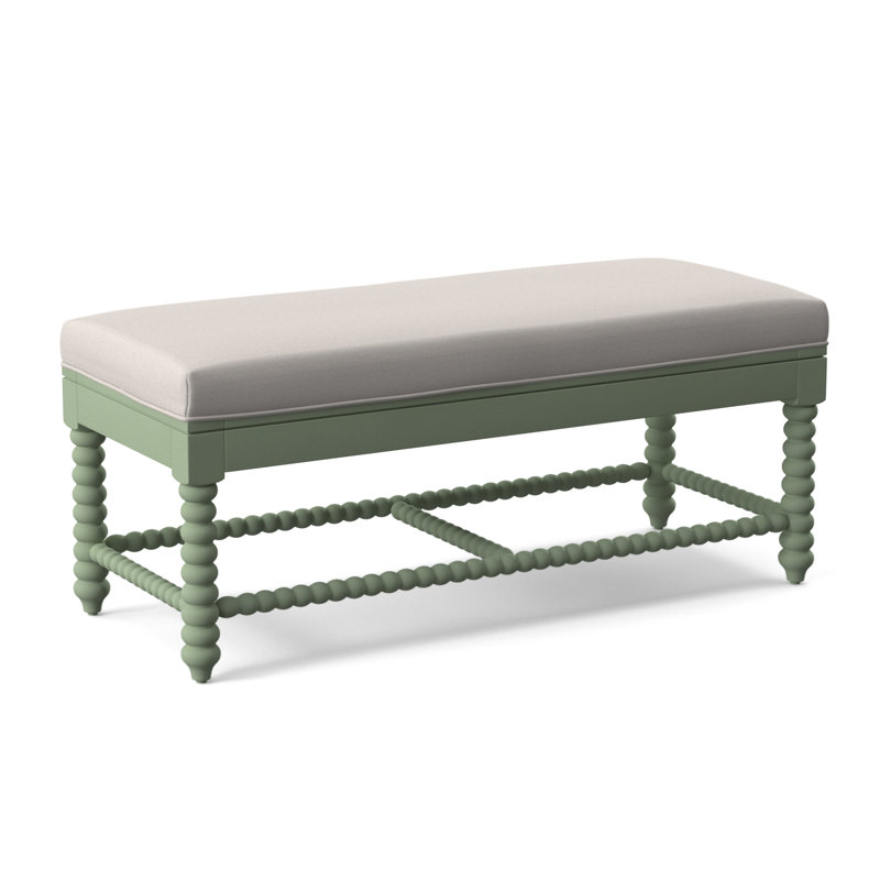 Lind Island Upholstered Bench, Knit Indigo Boucle; 0309-61, Celery Finish