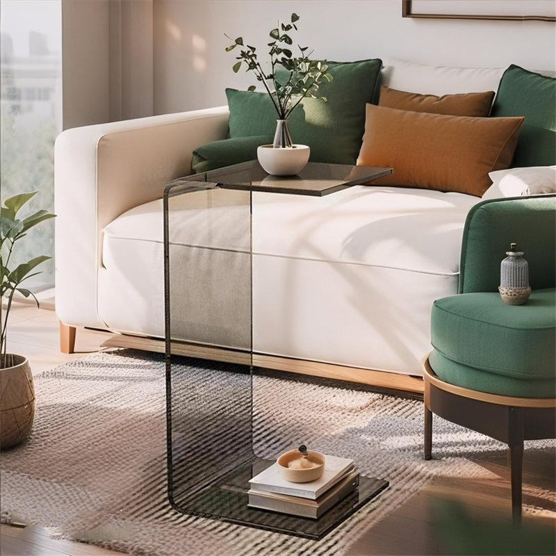 Table basse de 25,4 po en acrylique - table d'appoint moderne à conception en cascade, table de bout épaisse pour les salons et les chambres à coucher - gris