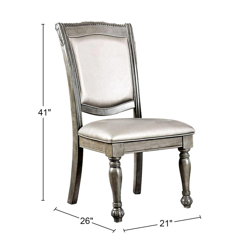 Chaises de salle à manger grises et argentées pour 2 - paire de meubles de salle rembourrés, chaises, siège rembourré, pieds tournés, style chic