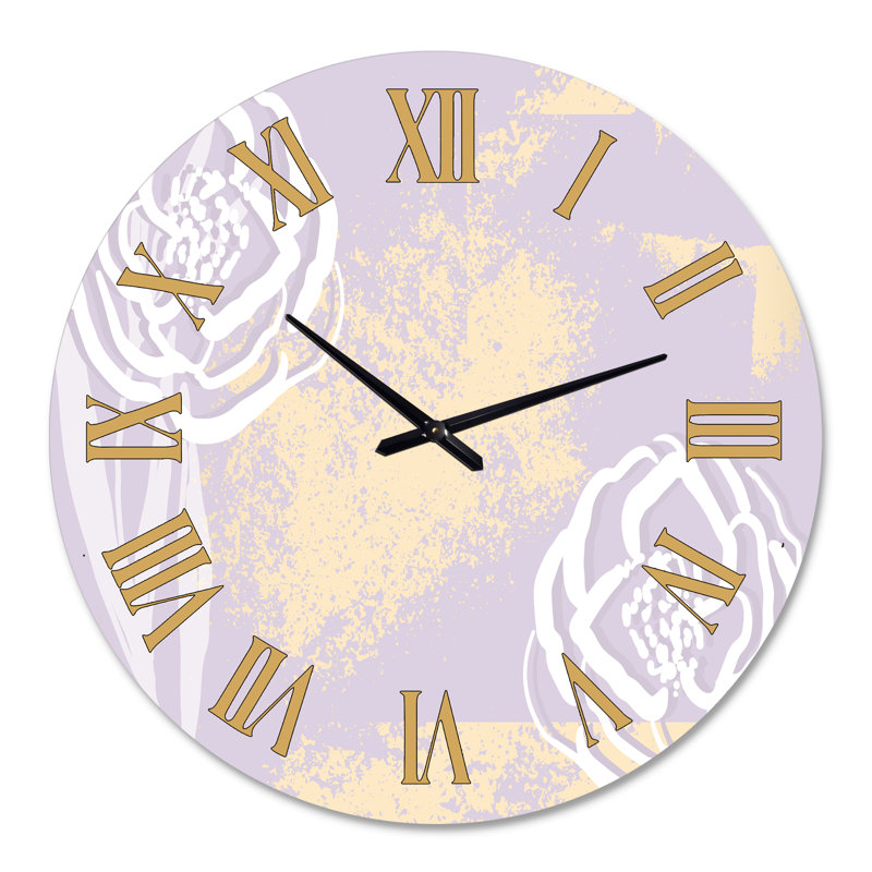 Florales blanches sur fond de lavande rustique doré chic - horloge murale moderne, Grand