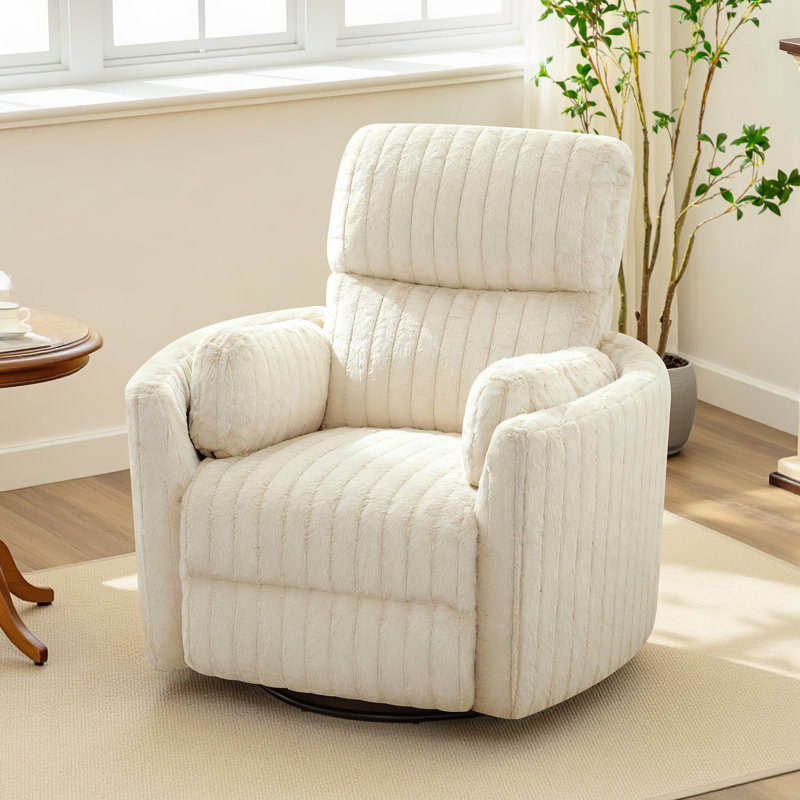 40″ Wide Power Swivel Recliner with USB Charging – Corduroy Rocking Barrel Chair, Sand