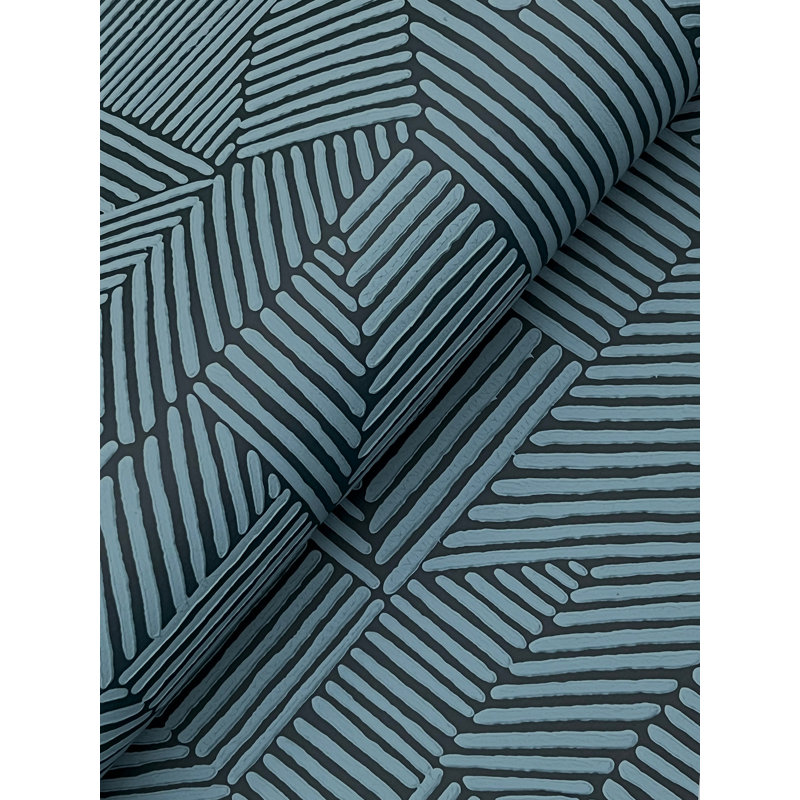Crescendo Dark Blue Block Geometric Wallpaper, Blue