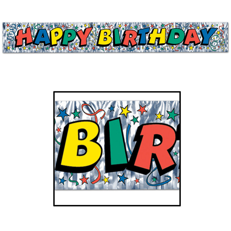 Bannière métallique à franges Happy Birthday