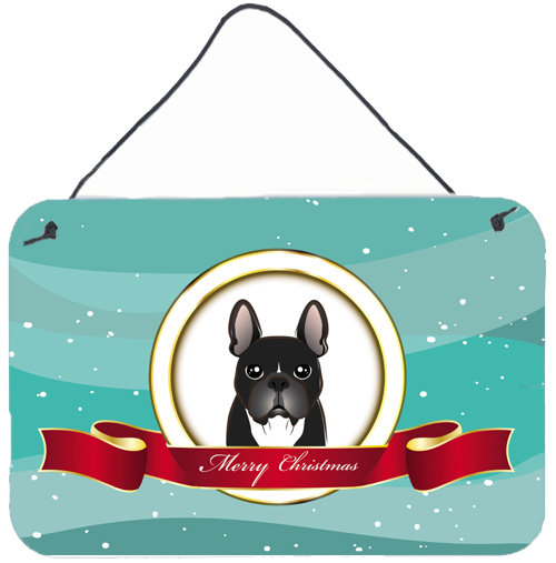 « merry christmas », impression sur plaque, Bouledogue français (noir)