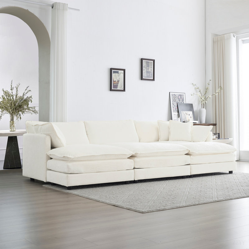 Canapé à assise profonde, tissu chenille haut et respirant, rembourré d'éponge de haute qualité, avec structure en bois massif robuste