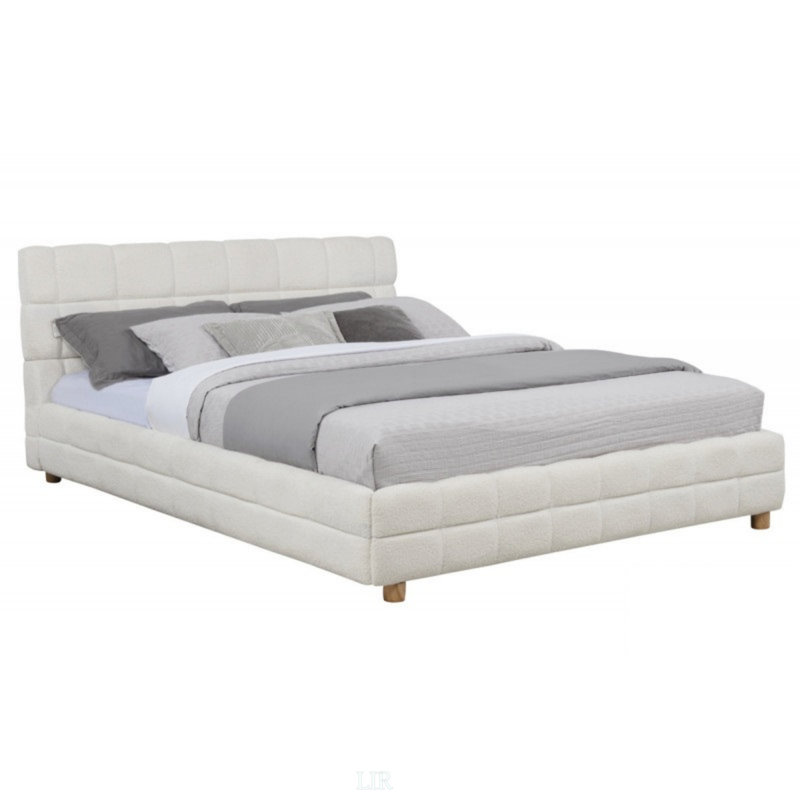 Grand lit plateforme Modern Modern, structure de lit rembourrée en tissu polaire doux, Blanc