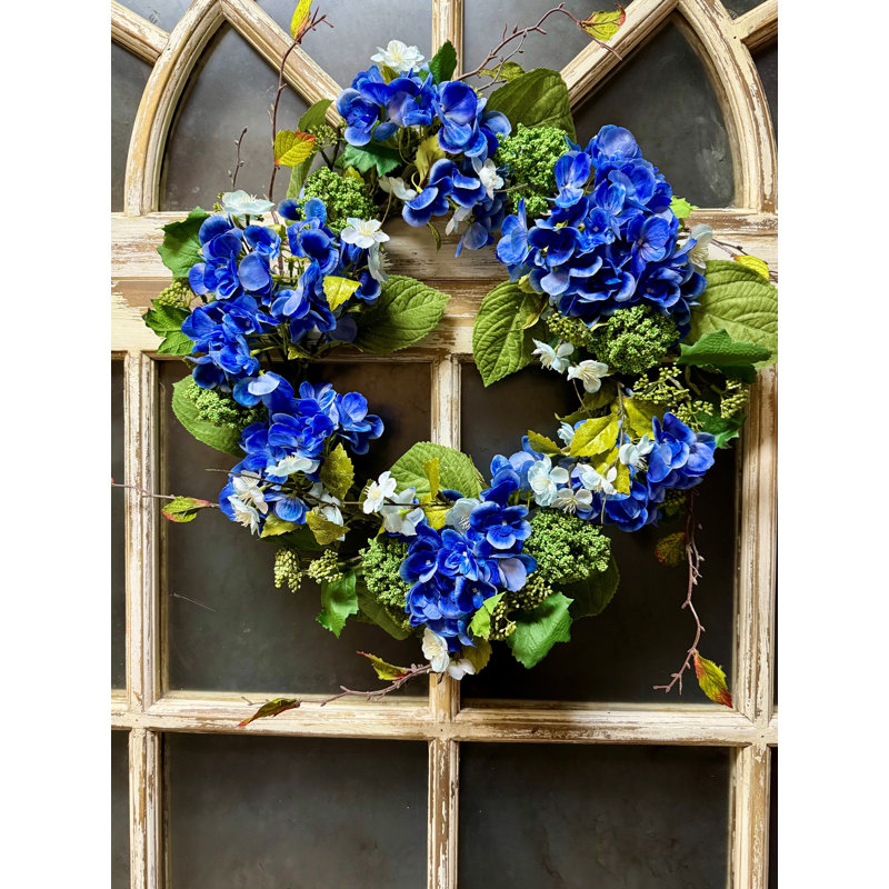 Wreath 22 Inch Artificial Hydrangea Blue