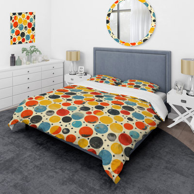 Orange Green Polka Dots III - Polka Dots Duvet Cover Set