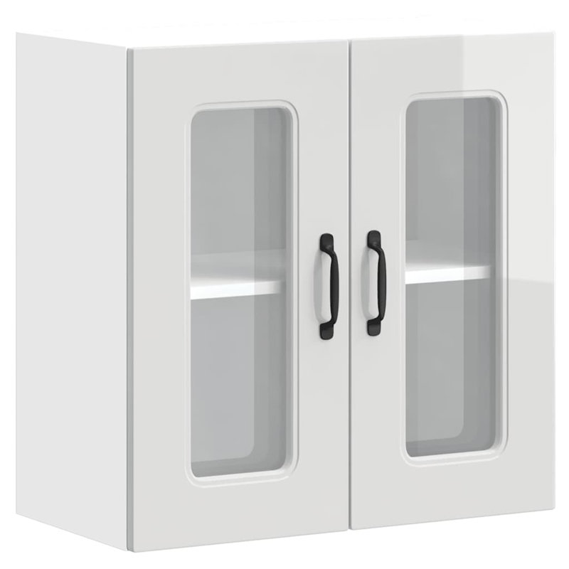 Kitchen Wall Cabinet With Glass Door Kalmar Engineered Wood, 60cm H x 60cm W x 31cm D, High Gloss White