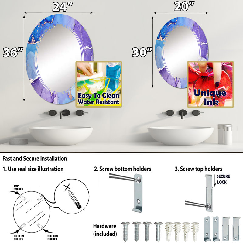 Miroir de salle de bain sans cadre, 36 po x 24 po