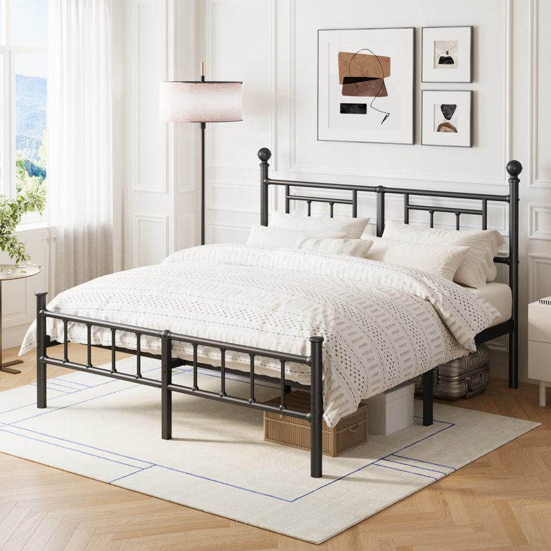 42" High Platform king bed frame with Headboard, metal bed frame Contemporary Style, Minimalist, High Load Capacity, No Box Spring Needed, No Wobble