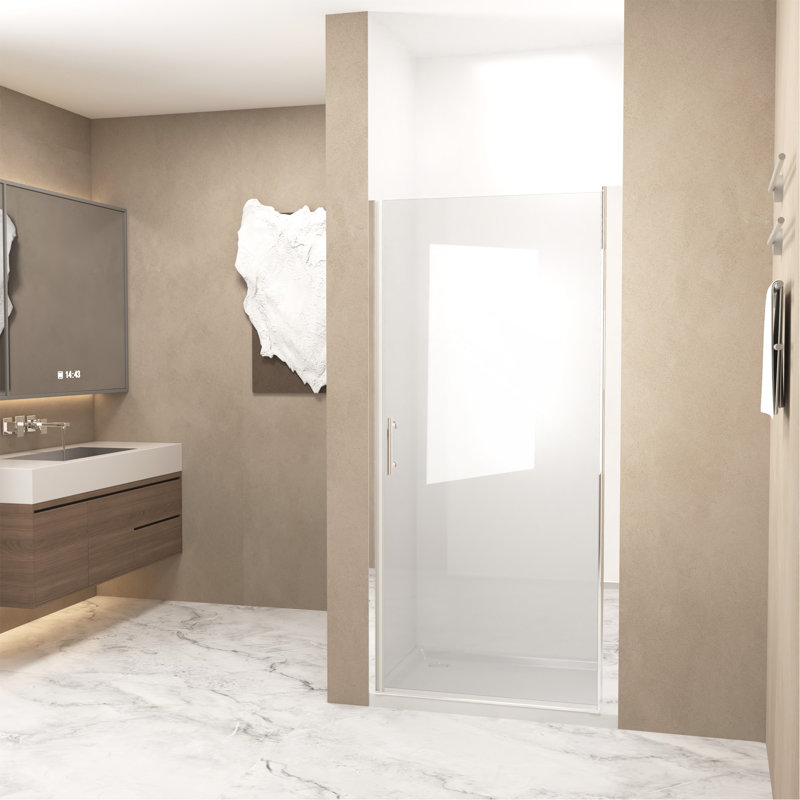29-28"x 72" Pivot Shower Door, Chrome Aluminum Frame, Half Frame ,1/4"(6mm) Tempered Glass Explosion Proof Film,Stainless Steel Handle