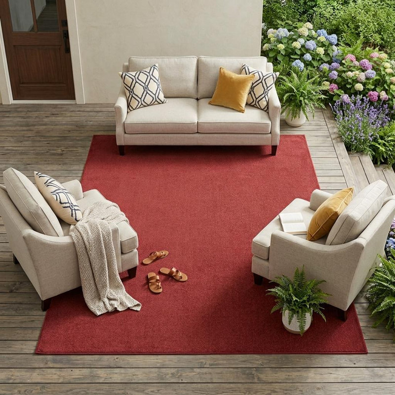 Tapis d'extérieur 8 pi x 10 pi rouge brique résistant aux taches