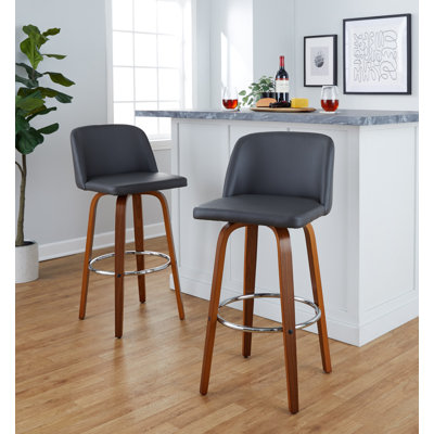 Thea 30" Fixed-Height Bar Stools with Bent Wood Legs & Round Footrest