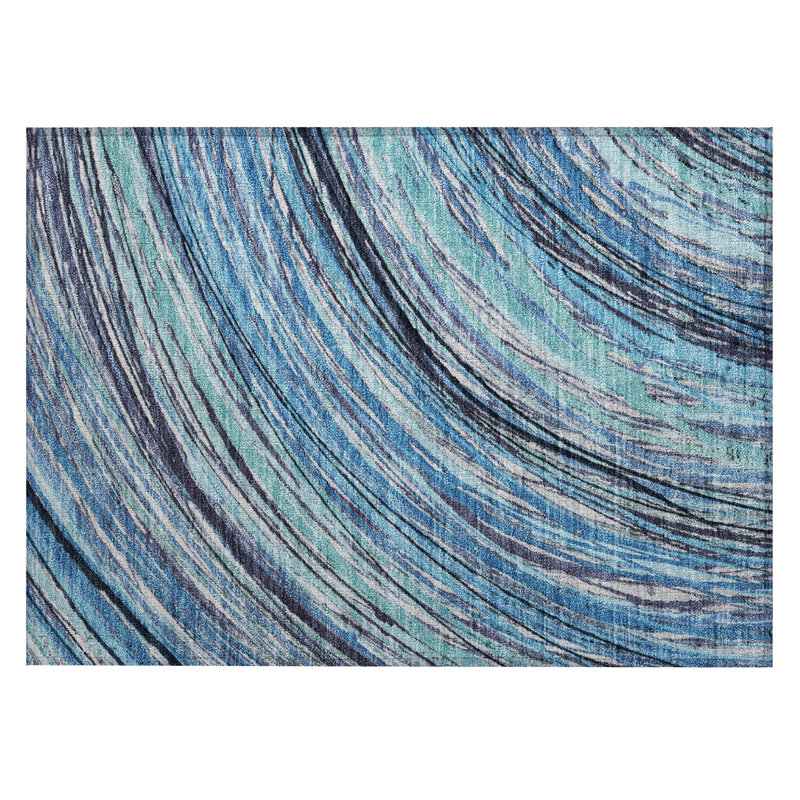 Machine Washable Indoor/Outdoor Xhevrie Blue Rug, Rectangle 1'8" x 2'6"