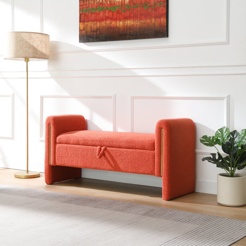 Banc rembourré avec accoudoirs et rangement, Orange
