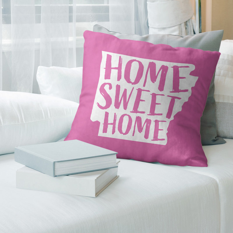 Coussin Home Sweet Alabama, Arkansas, Rose, Polyester sergé