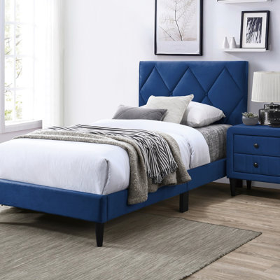 Lit avec tête de lit ajustable 1 pièce, meubles de chambre à coucher rembourrés en velours pour la jeunesse (lit)