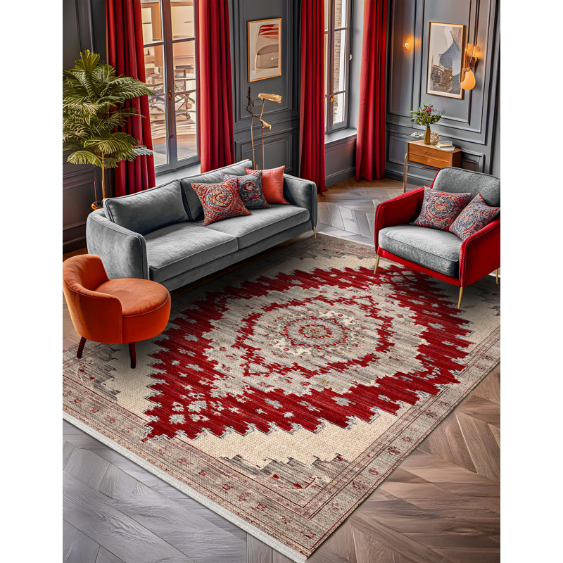 Notto Oriental Machine Printed Cotton Polyester Area Rug, Rectangle 5'3" x 9'11"
