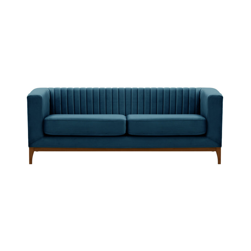 Buker Velvet Square Arms Sofa, Dark Oak, Taupe