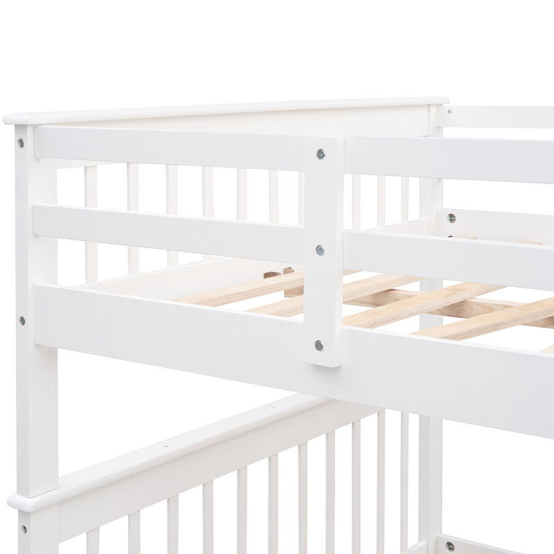Lit superposé d'escalier avec rangement et garde-corps - blanc pour une chambre sereine