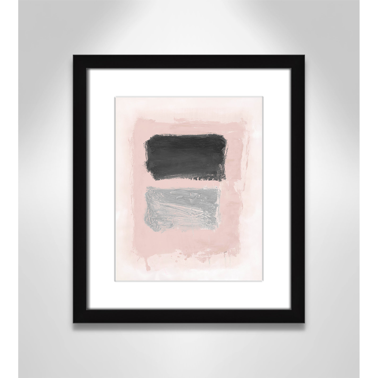 Pink, Black and Silver Shimmer I Print, 15" H x 13" W x 1.25" D, Black Matted Picture Framed