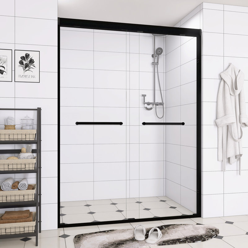Aluminum Frame Double Sliding Shower Door, Matte Black