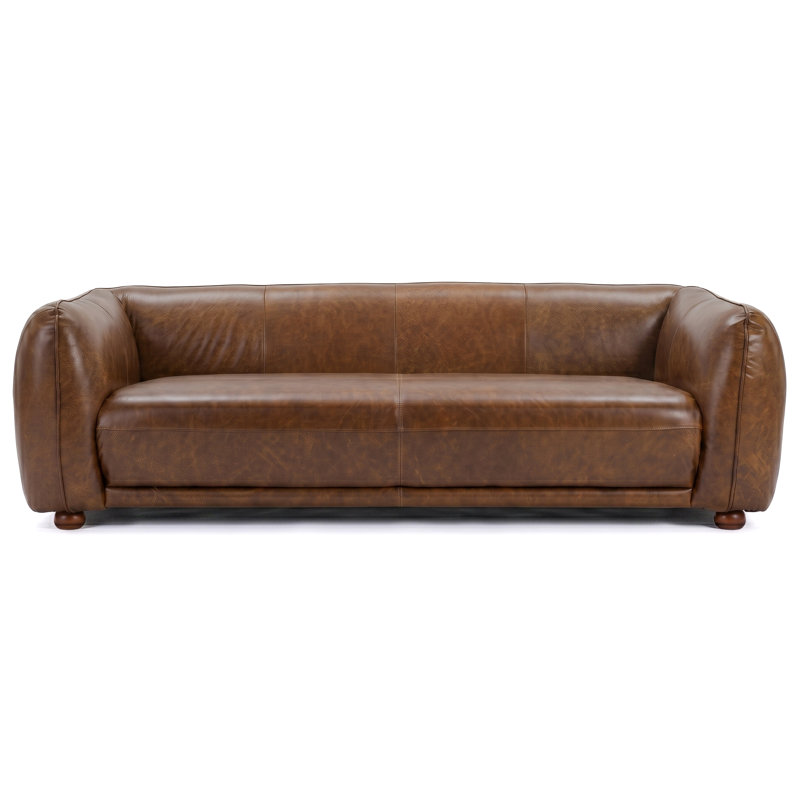 90'' Leather Sofa, Brown Genuine Leather