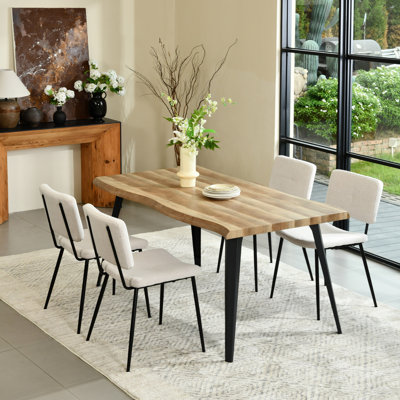 Shivani 5-Piece Modern Dining Set With Rectangular Wood Grain Table And 4 Upholstered Dining Chairs