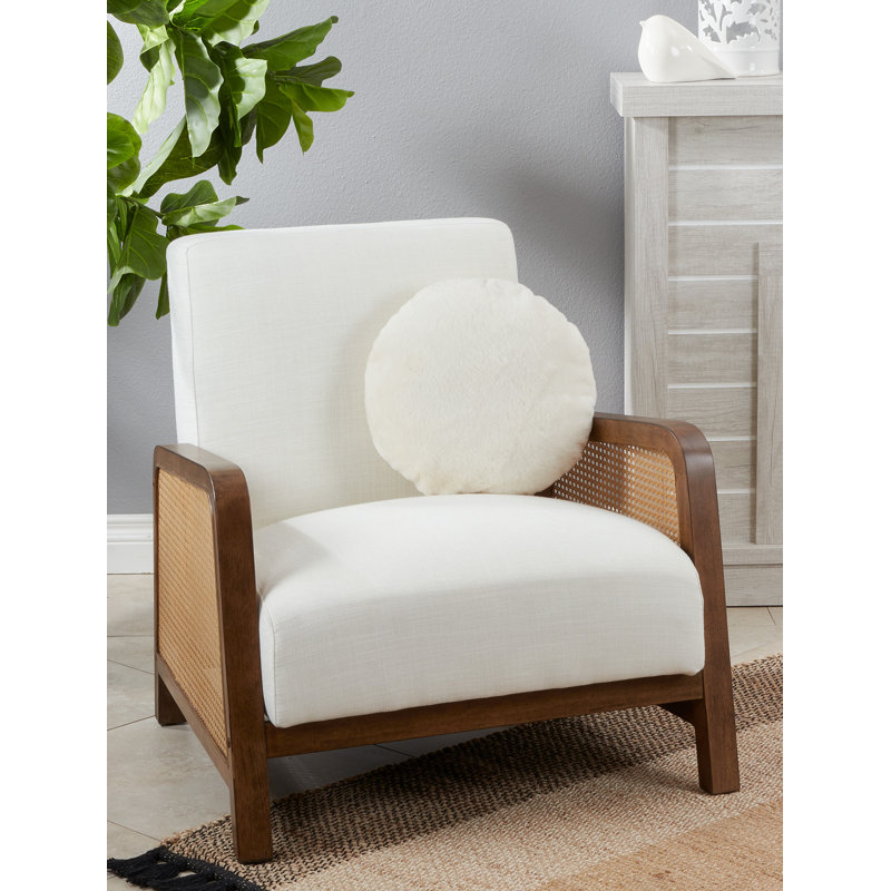 Small Beige Faux Rabbit Fur Round Decorative Pillow