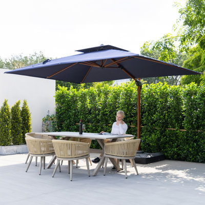Double Top Deluxe 9' x 12' Rectangular Wood Pattern Cantilever Umbrella,Navy